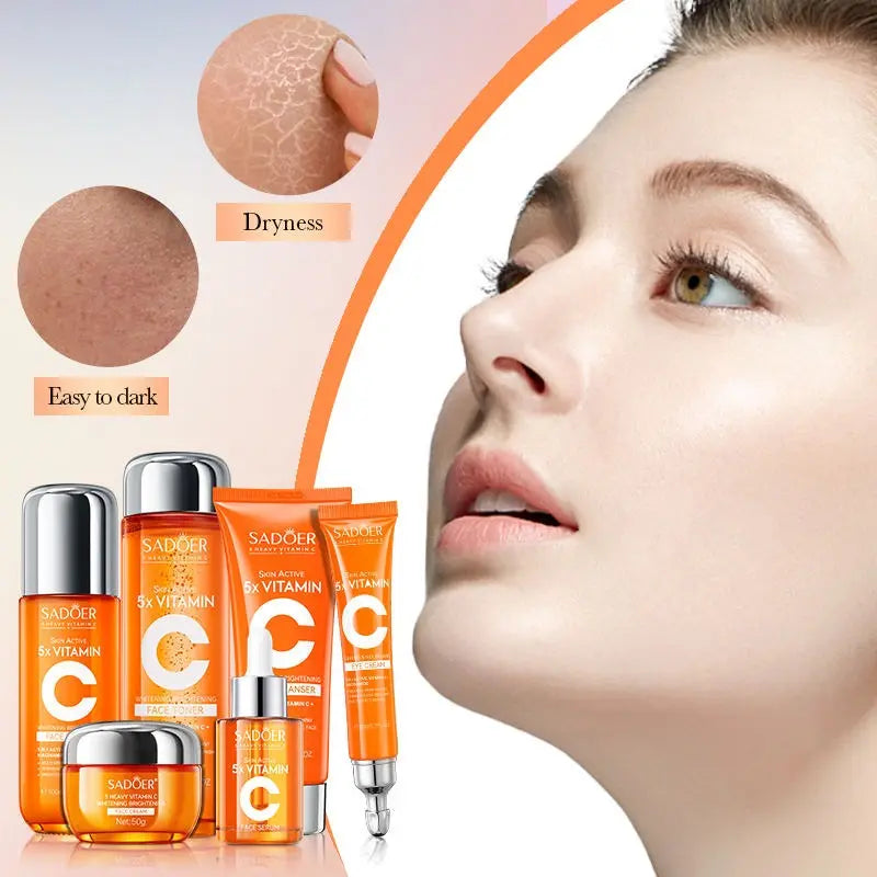 SADOER Vitamin C Facial Skincare Kit (5PCS) 🍊 | Brightening, Hydrating & Anti-Aging Face Care Set for All Skin Types