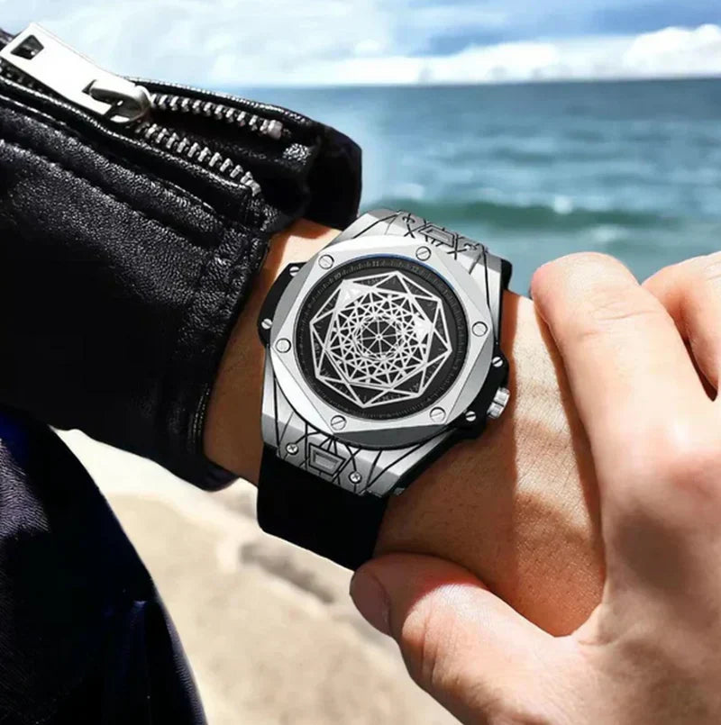 Geometric Metallic Watch – Modern Men's Timepiece